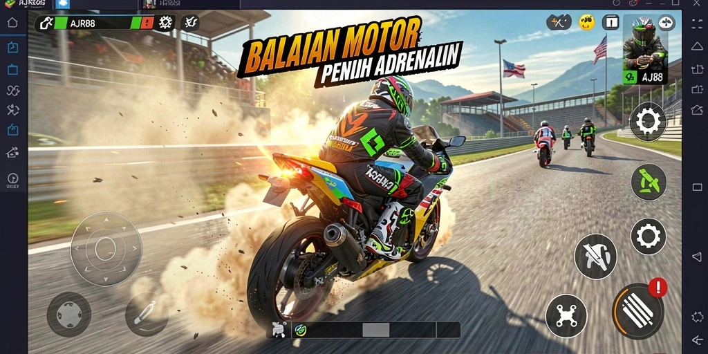 Gameplay seru dalam AJR88 dengan balapan motor yang mendebarkan.