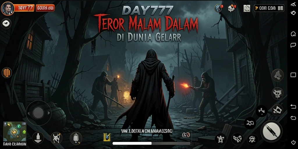Tampilan gameplay DAY777 dengan suasana menyeramkan dan monster mengerikan.