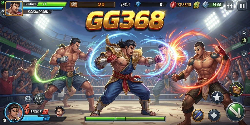 Screenshot gameplay GG368 menunjukkan pertarungan seru antara karakter yang kuat.