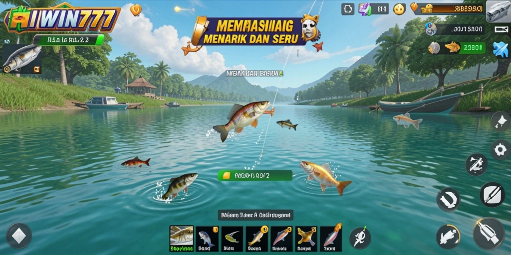 Tampilan gameplay HIWIN777 dengan aksi memancing yang seru.