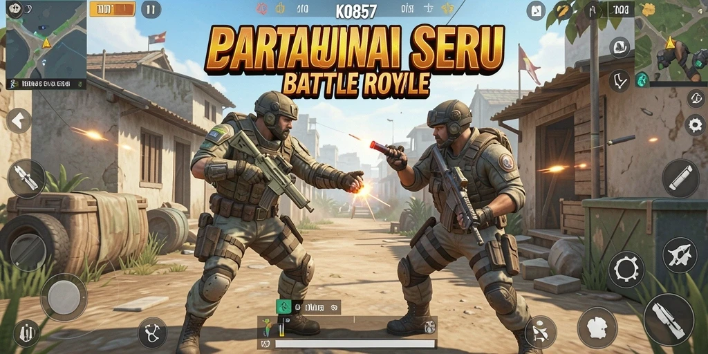 Tangkapan layar gameplay KO857 yang menampilkan aksi intens Battle Royale.