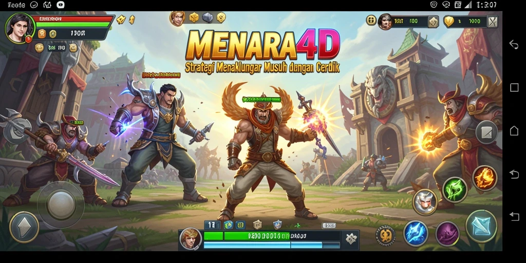 Screenshot utama MENARA4D menampilkan strategi pertempuran yang mendebarkan.