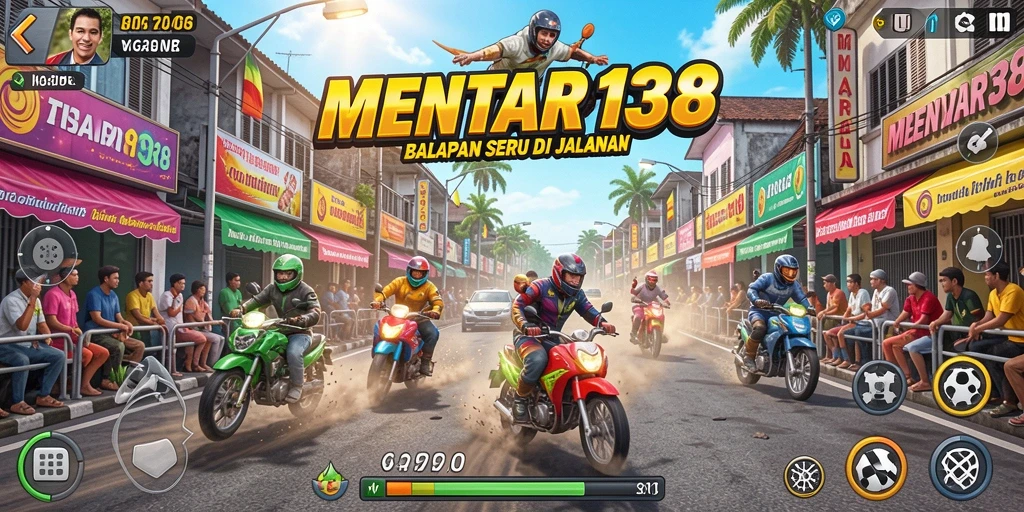 Tampilan seru gameplay MENTARI138 dengan mobil balap melaju kencang.