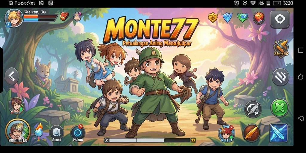 Screenshot gameplay MONTE77 menampilkan pertarungan karakter anime yang epik.