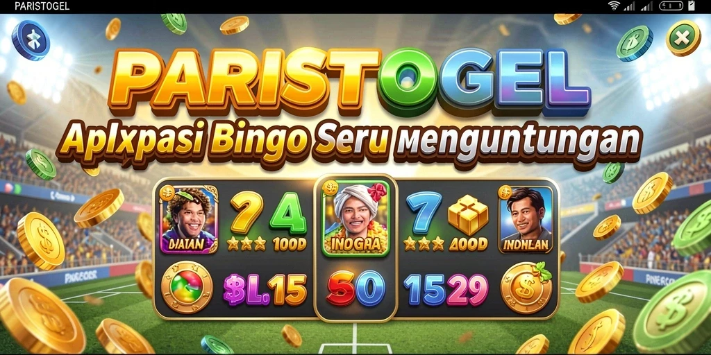 Screenshot gameplay Bingo PARISTOGEL menampilkan nomor yang ditarik dan kartu Bingo aktif.