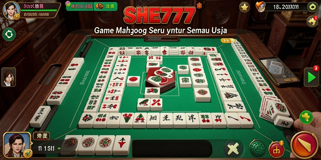 Tampilan gameplay SHE777 yang menampilkan keseruan permainan Mahjong.