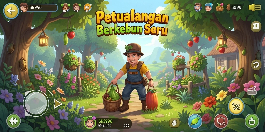 Screenshot gameplay SR996 menampilkan ladang yang subur dan aktif.