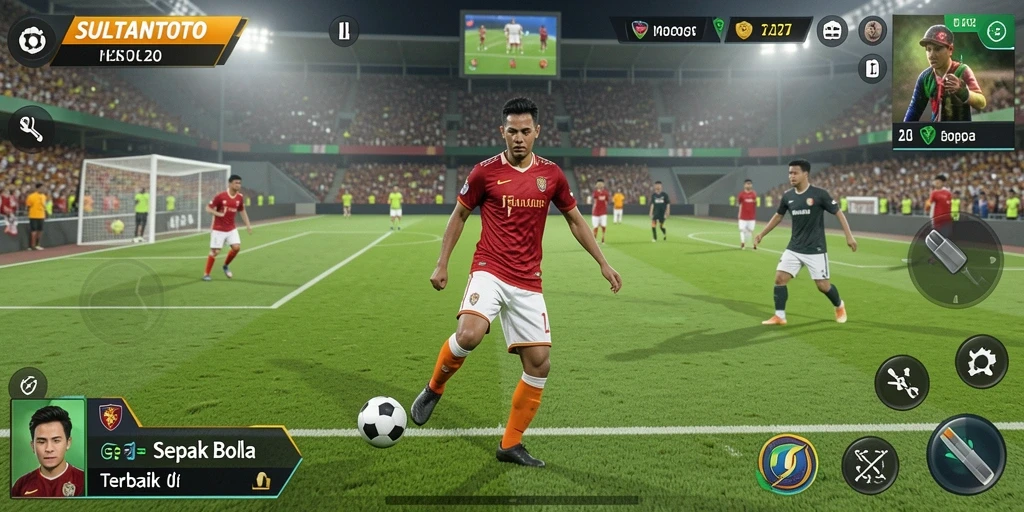 Tampilan gameplay SULTANTOTO yang penuh aksi sepak bola.